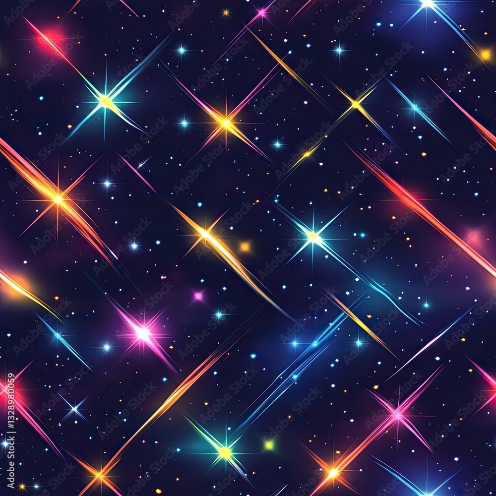 Poster cosmic starburst seamless pattern glowing nebula design for fabric web and print
