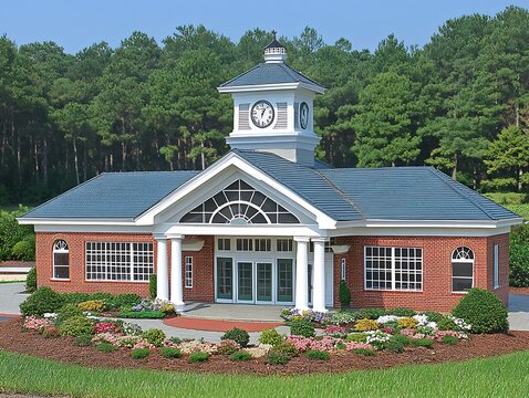 Beautiful building with clock tower and brick facade construction details