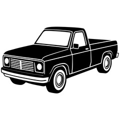pickup truck black silhouette vector, Simple silhouette Design vector icon with white background. Transport vector illustration 