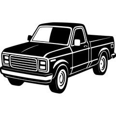 pickup truck black silhouette vector, Simple silhouette Design vector icon with white background. Transport vector illustration 