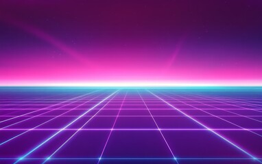 A neon retro wave gradient background. Featuring electric purples, hot pinks, and deep blues