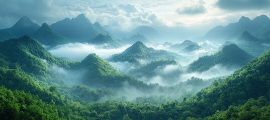 Misty Tropical Rainforest Dense Green Foliage Stunning Landscape Scenic View Jungle Oasis