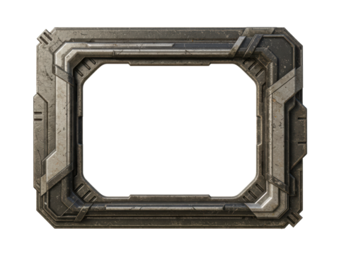 Rugged Industrial Frame: A Gritty Mechanical Centerpiece.Isolated white background.Full transparent PNG.