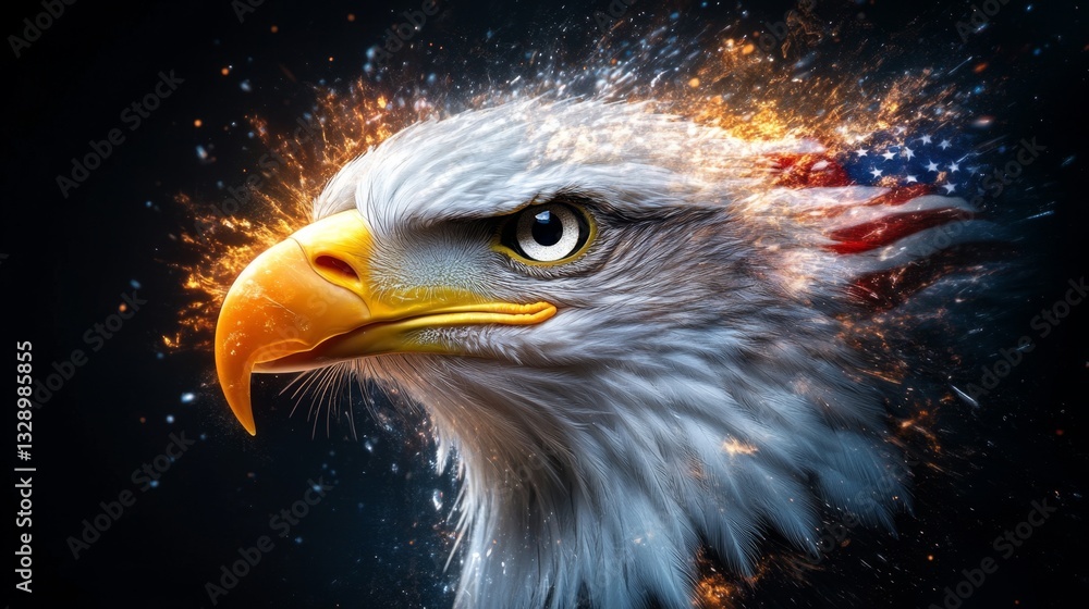 Poster an eagle with a powerful presence displays its intricate details and fierce expression, highlighted 