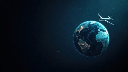 Fototapeta premium A minimalist design of the Earth with a single airplane circling it.