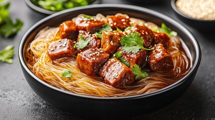 Fototapeta premium Beef Tendon concept. Savory Asian style Beef Tendon Stew with Glass Noodles