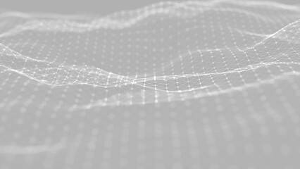 Dynamic wave with connected dots and lines on a white background. Digital particles wave, dots, and lines big data concept. Abstract background. 3D rendering.