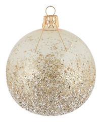 Christmas gold ball with glitter cut out isolated transparent background