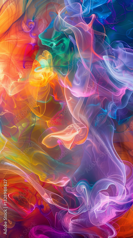 Fototapete A dynamic and colorful digital artwork featuring swirling patterns and fluid shapes, ideal for a visually striking computer wallpaper.