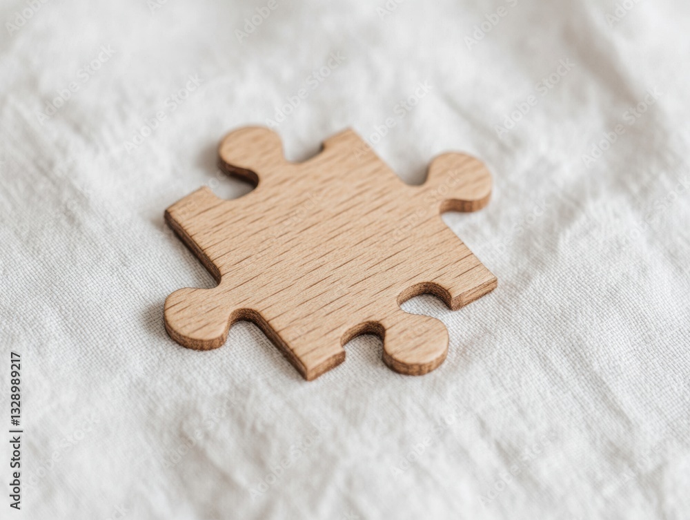 Aufkleber minimalist wooden puzzle piece on textured fabric sustainable problem-solving design for collaborati