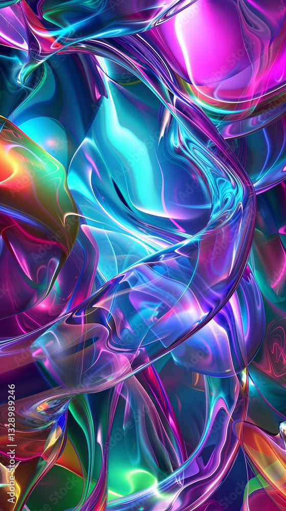 Aufkleber A dynamic and colorful digital artwork featuring swirling patterns and fluid shapes, ideal for a visually striking computer wallpaper.