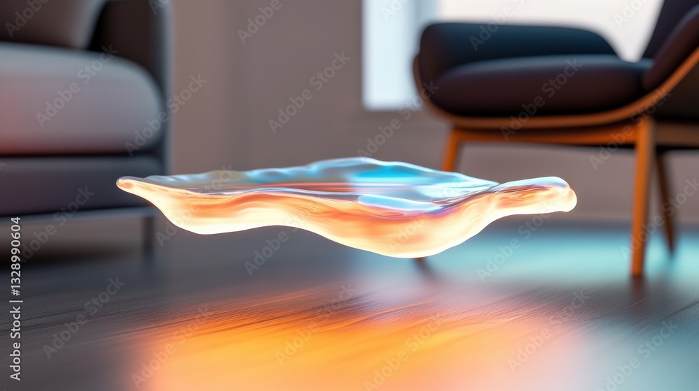 Poster fluid levitation immersive augmented reality design innovation transforming minimalist interior spac