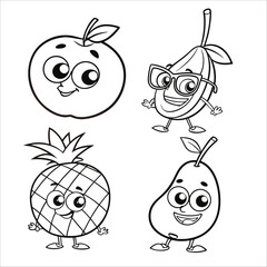 Vector set of cute fruits. Coloring book for kids and digital line art