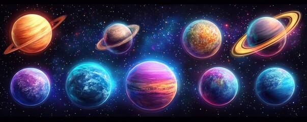Fototapeta premium Colorful Planets Digital Art Collection Vibrant Cosmic Illustration Space Design
