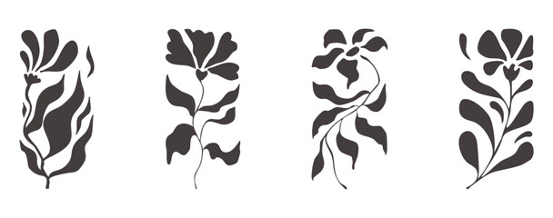 Abstract trendy flower aesthetic, boho y2k nature hand drawn poster, retro geometric print. Line groovy organic graphic.