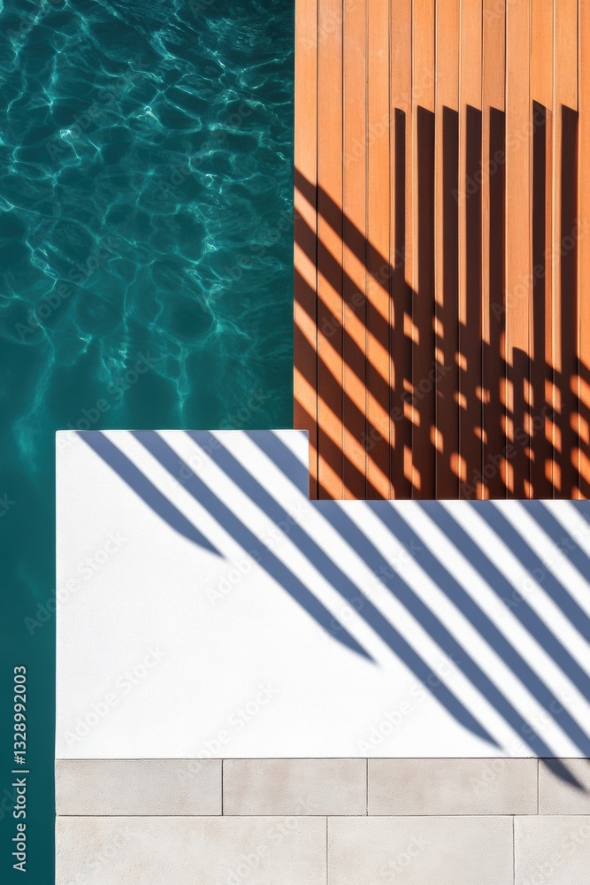 Poster minimalist zen geometry abstract pool deck design with textural shadows - contemporary wellness arch