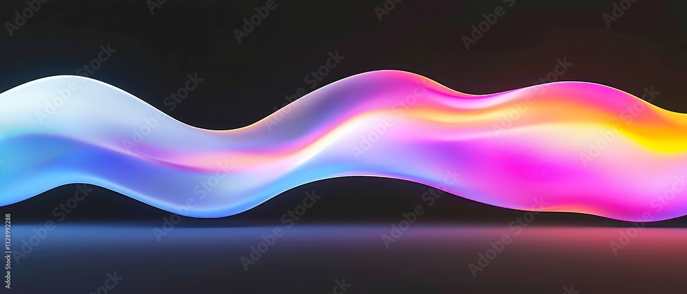 Poster vibrant neon gradient waves on black, abstract flowing gradient with grainy texture, smooth transiti