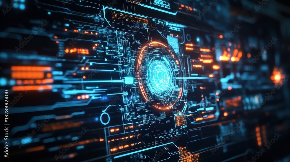 Poster a futuristic device using pulse technology to transmit data at lightning speeds, with a glowing digi