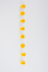 Assorted gummy candies, Juicy colorful jelly sweets. Gummy candies on white background