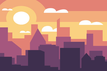 Vibrant Abstract Cityscape at Sunset with Bold Minimalistic Colors