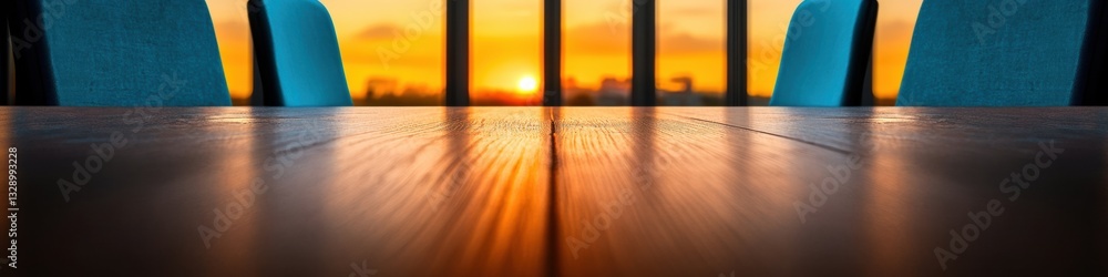 Aufkleber golden hour convergence immersive workspace design with sunset panorama - innovative corporate envir