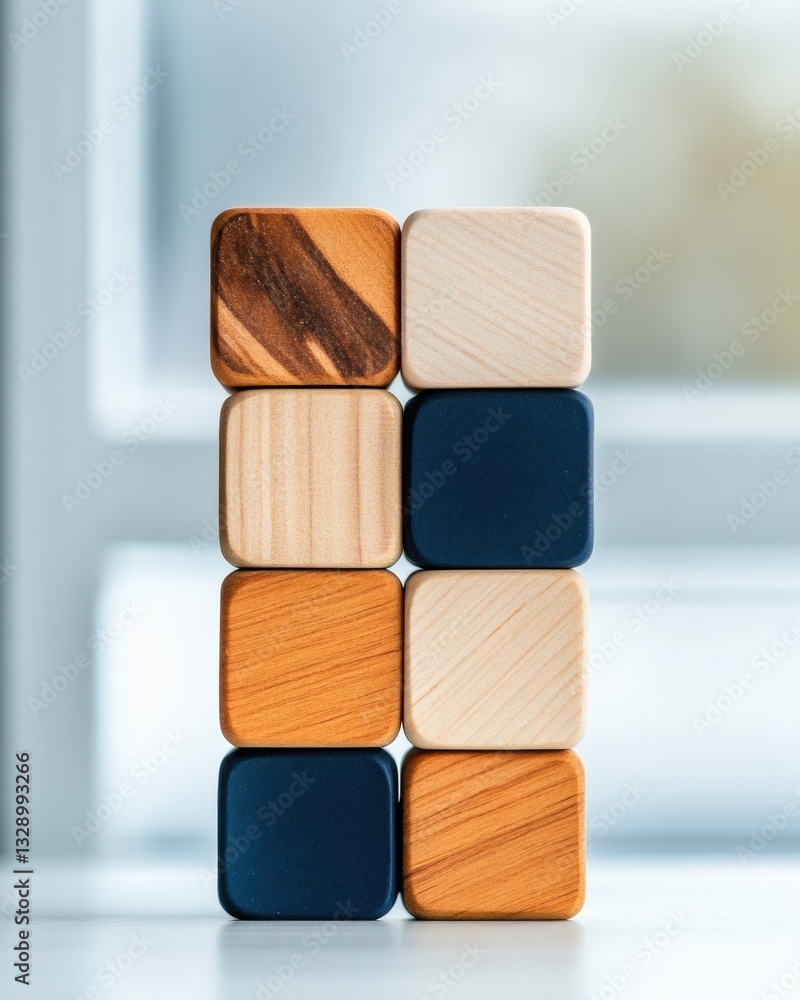 Poster minimalist strategic planning organic wooden blocks embodying design thinking, innovation methodolog