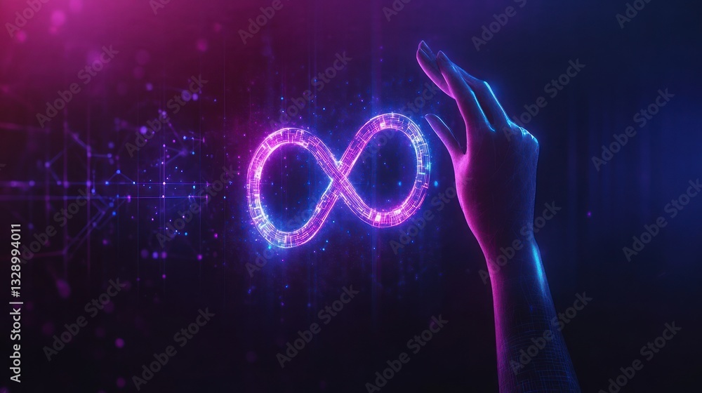 Fototapete futuristic technology digital connection infinite loop virtual reality cyber network hologram innova