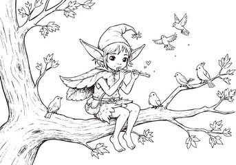 Obraz premium Mysterious Creature on a Tree – A Captivating Sketch of Nature’s Wonder