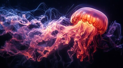 Glowing jellyfish underwater.