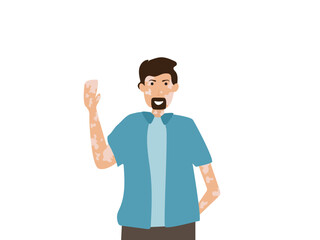 Portrait of a happy young man with vitiligo. Close up of man with skin disorder. male character with vitiligo. Vector illustration on isolated background.