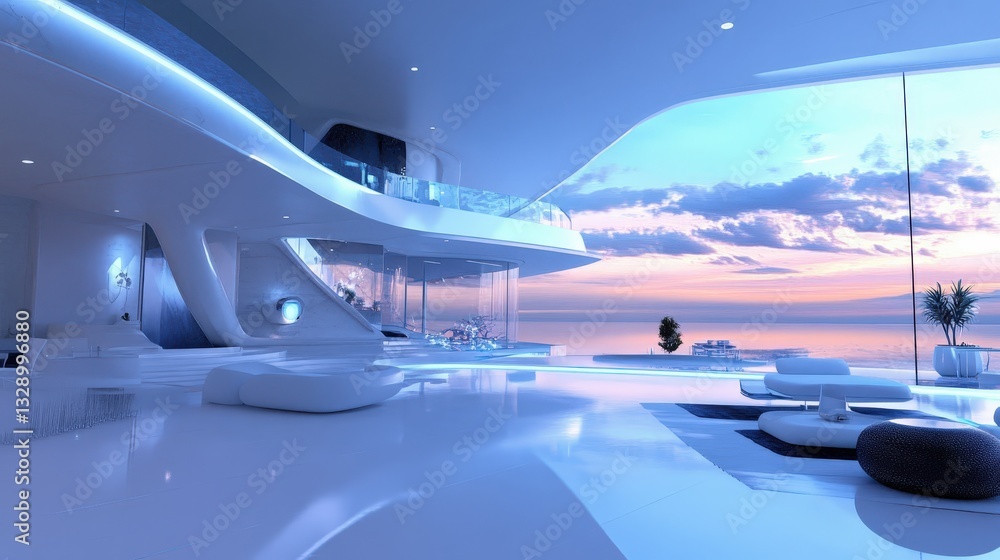 Poster a futuristic smart home where a single central light switch controls the entire lighting system