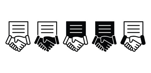 Contract Handshake Agreement Deal Partnership Business Icons Vector Design Illustration Set 
