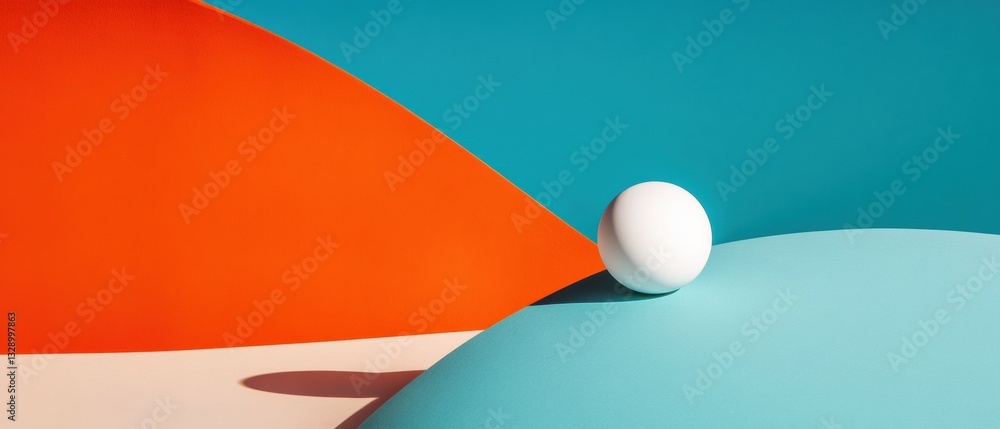 Poster minimalist geometric color block composition dynamic abstract with vibrant orange, teal, and white s