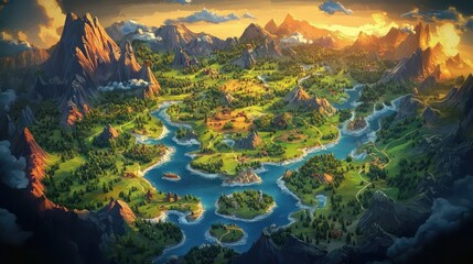 Fantasy Map Adventure with Lush Forests Mountains Rivers and Distinct Regions for RPG Exploration