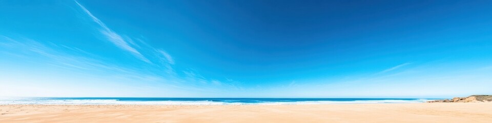 Obraz premium Minimalist Coastal Serenity Expansive Blue Sky Horizon with Wispy Clouds - Tranquil Wellness Escape and Digital Mindfulness Inspiration