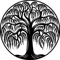 Fototapeta premium Willow tree with a liquid-like texture on a white background
