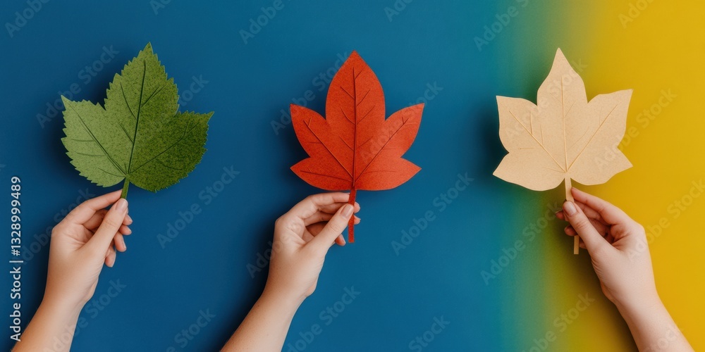 Aufkleber collaborative diversity and environmental unity multicultural team hands holding symbolic leaf cutou