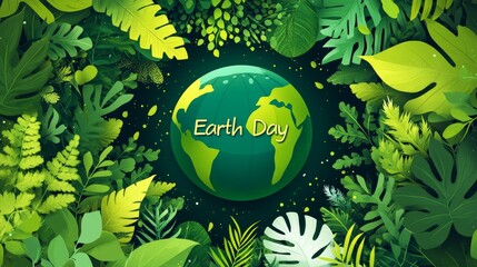Celebrating Earth Day with Greenery and Nature Elements Surrounding a Globe Illustration