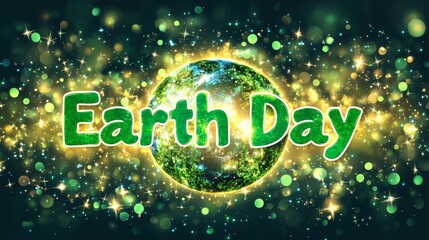Vibrant Earth Day Theme with Green Planet and Shining Sparkles for Environmental Awareness and Celebration