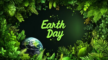 Vibrant Earth Day Celebration with Lush Greenery and Globe Surrounded by Nature Elements for Eco-Friendly Awareness