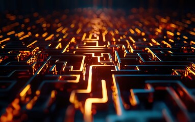 Obraz premium Seamless interconnected golden labyrinth patterns representing spiritual journeys, minimalist divine pattern, refined high-end self-discovery refinement