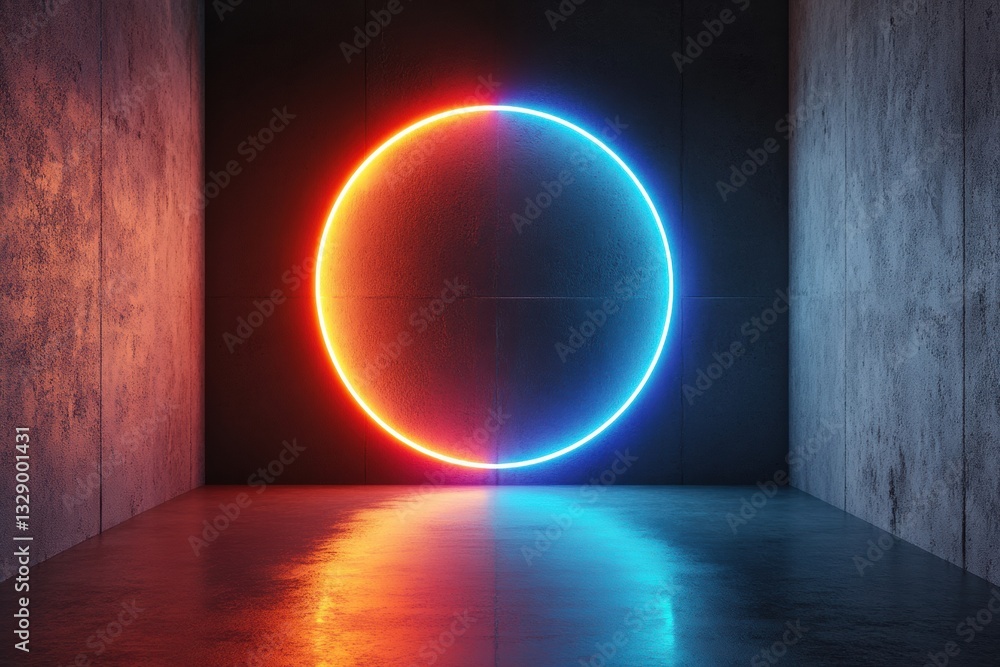 Poster cyberpunk digital gateway immersive neon circle portal illuminating futuristic design space - next-g