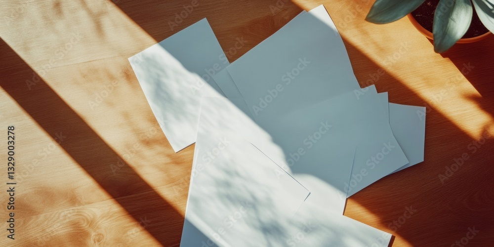 Fototapete Minimalist Office Workflow Modern Professional Document Analysis with Soft Shadow Aesthetic - Productivity Design for Digital Workspace Transformation