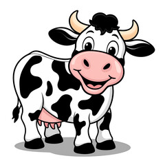 Delightful Dairy Cow Cartoon Illustration,Smiling Friendly Face,Black and White Spots,Cheerful Expression
