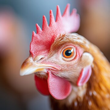 Regenerative Farming Focus Vibrant Free-Range Chicken Portraiture - Sustainable Agriculture, Ethical Poultry, and Farm-to-Table Storytelling in High-Definition Close-Up