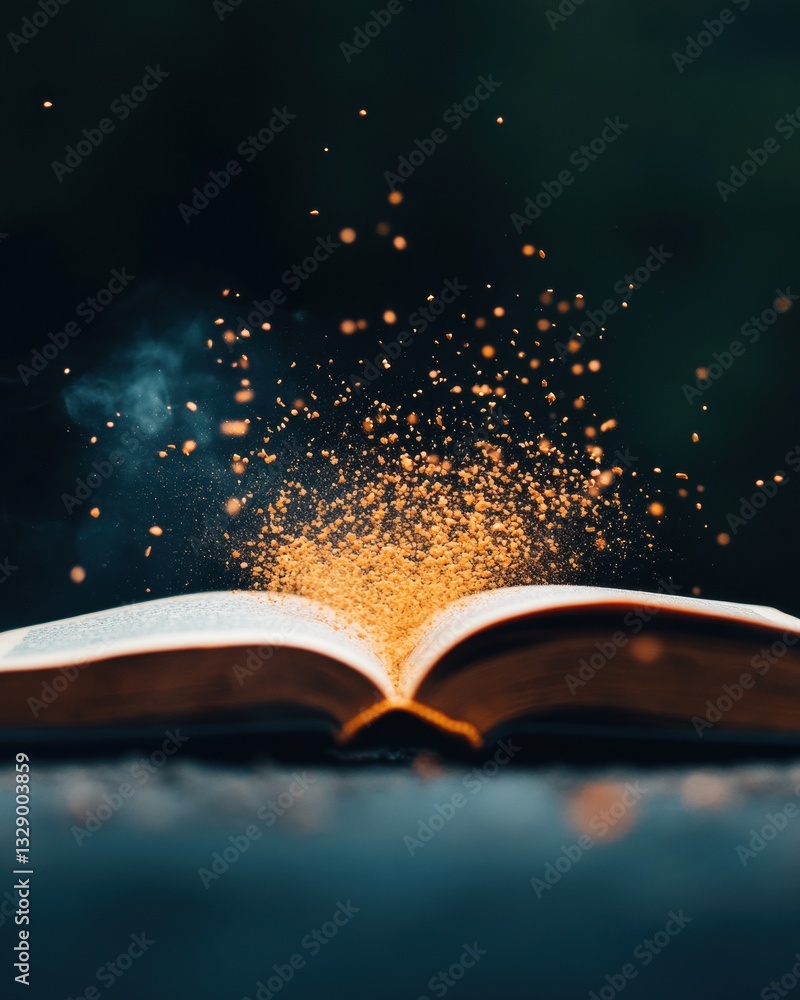 Fototapete immersive digital storytelling magical realism book transforming with luminescent narrative particle