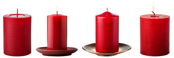 A collection of red candles of various sizes, perfect for creating a cozy atmosphere.