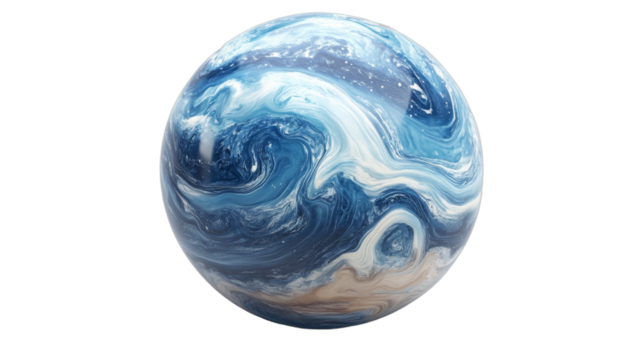 Colorful marble sphere with swirling blue patterns