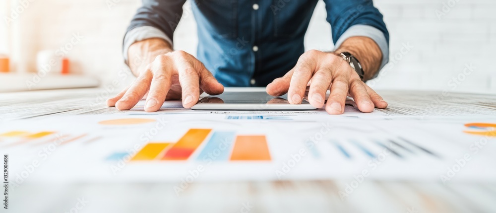 Poster minimalist business analytics dynamic performance insights with digital tablet - gen z professional 