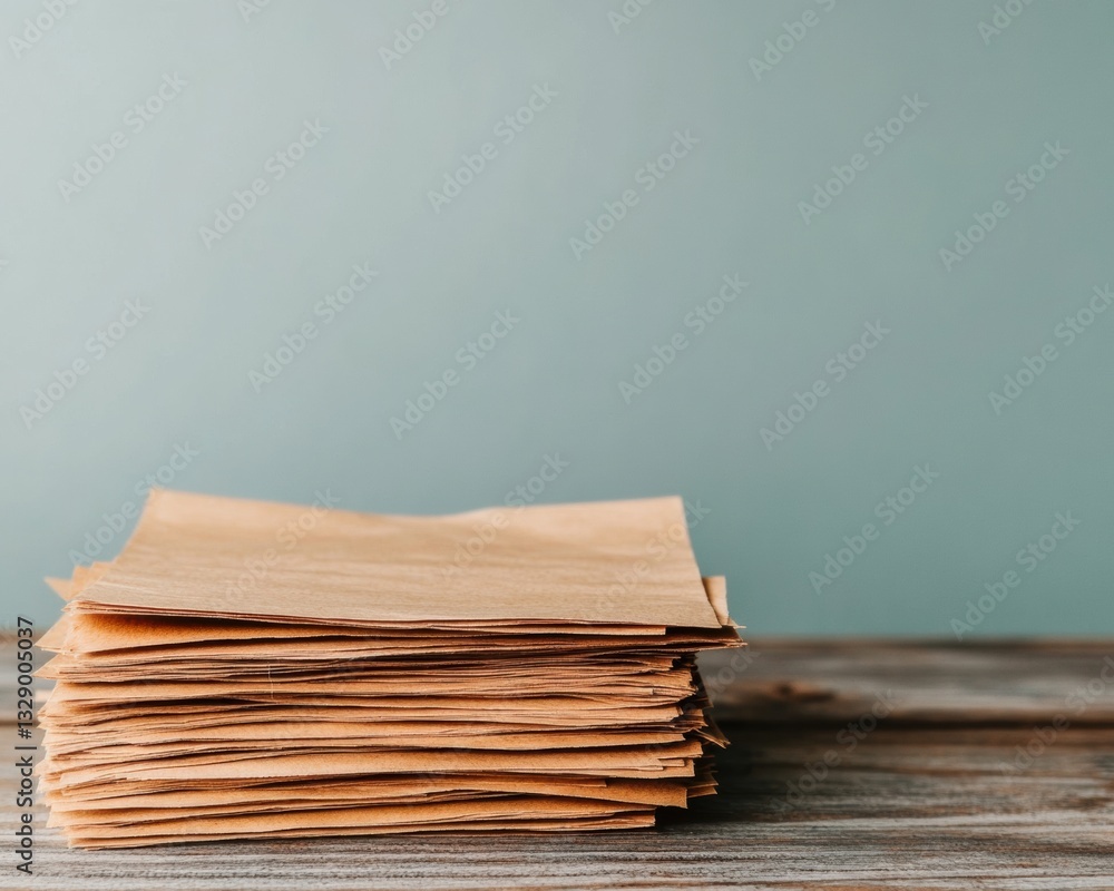 Poster minimalist kraft paper stack sustainable design aesthetic for modern archival, eco-conscious documen